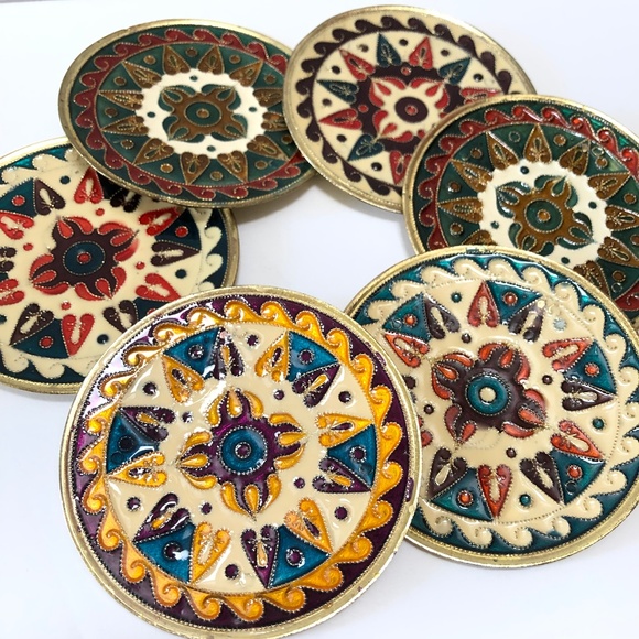 Vintage Wall Art Vtg 6 Cloisonne Enamel Wall Hanging 35 Plates